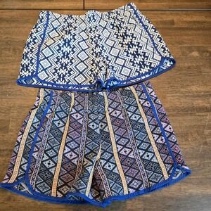 Wai Womens Geometric Tribal Print Dolphin Shorts Set of 2 Navy Multi Size Large